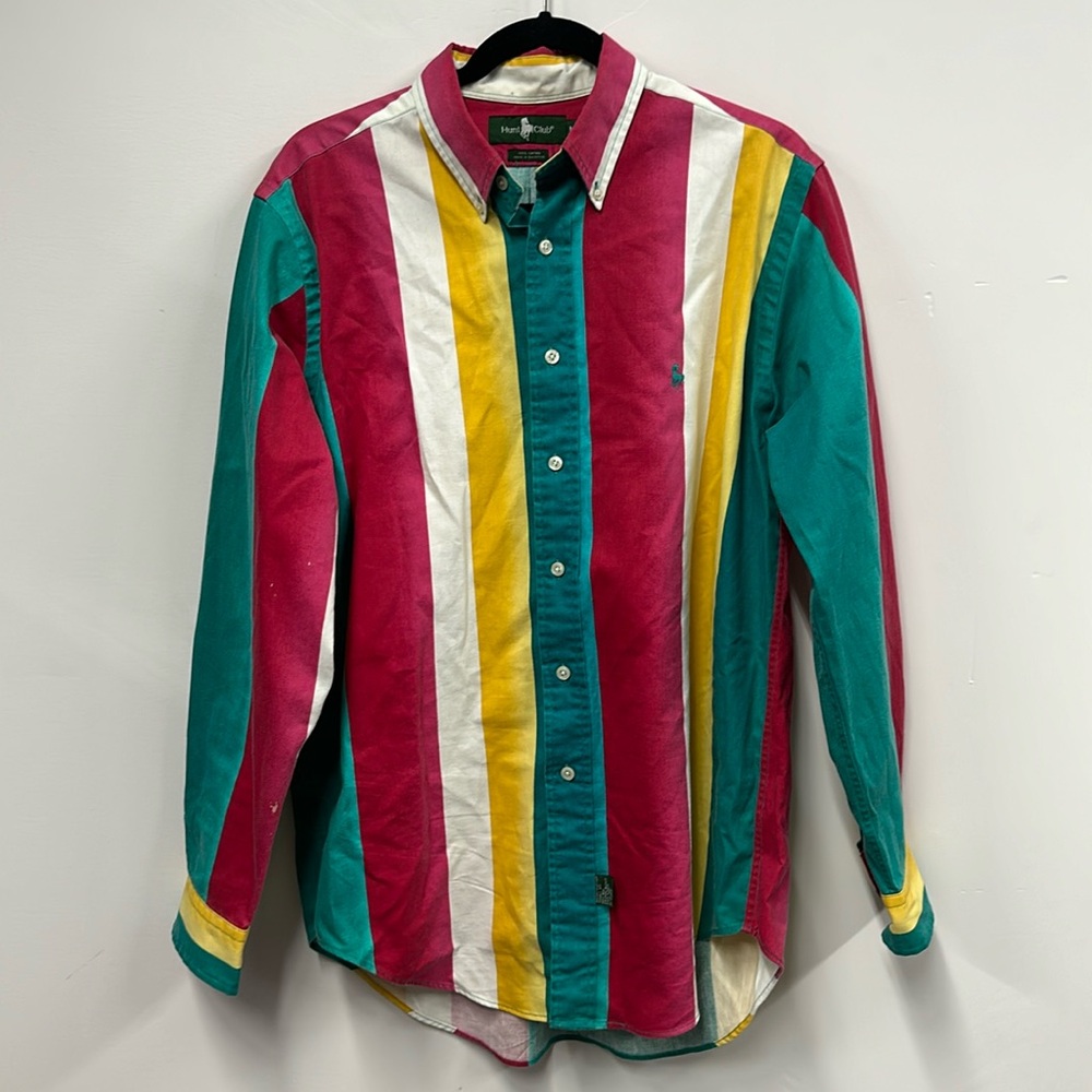 Vintage 90’s hunt club stripe multicolor button up shirt M